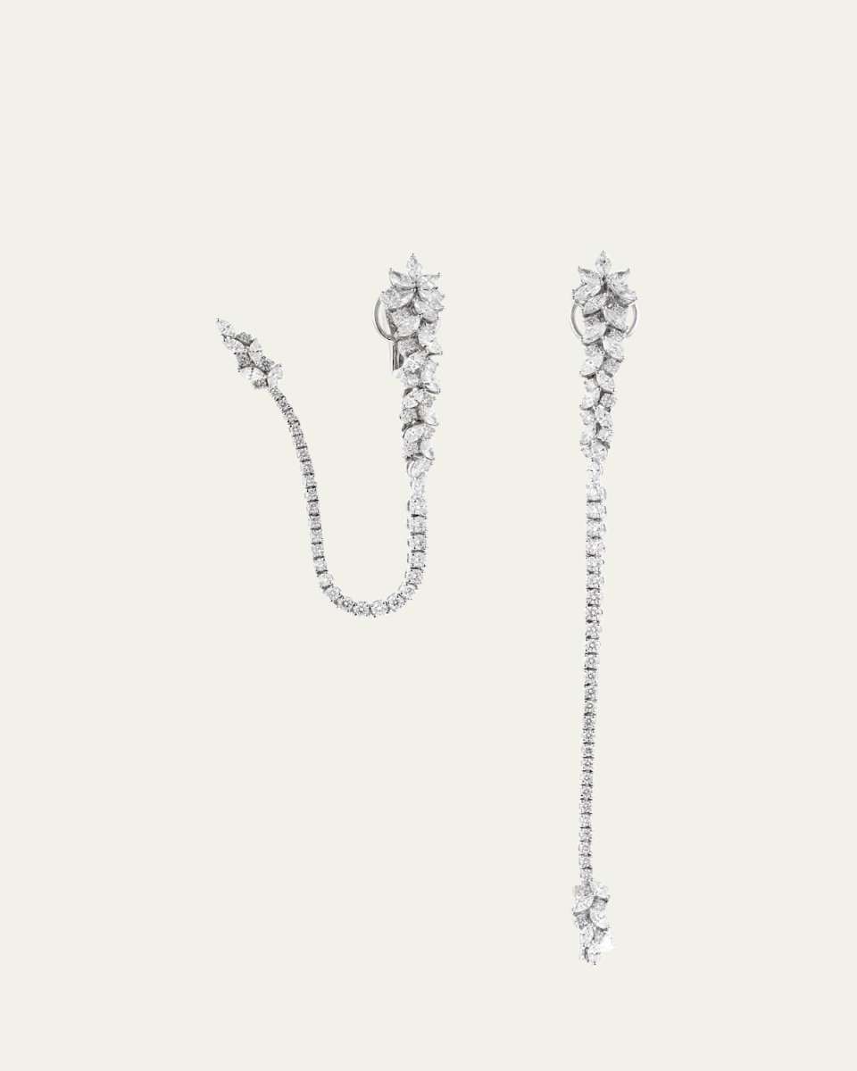 "18K White Gold Round Diamond and Marquise Diamond Dangle Earrings